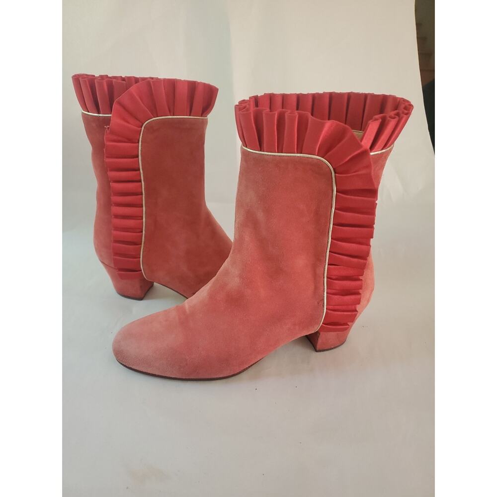 Italian Andrea Pfister Couture Read Booties Boots Size 6.5 Made In Italy